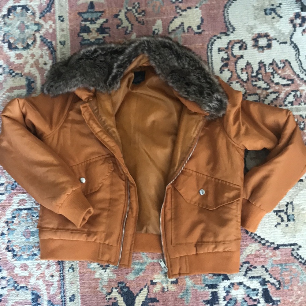 Wild Fable Rust Orange Bomber Jacket with Fur Size Medium